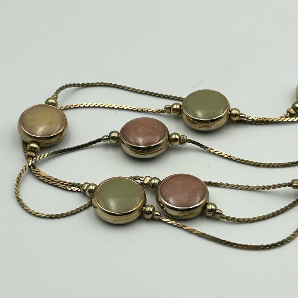 Vintage Multi-Strand Goldtone Necklace Earth Tone Pearlized Colored Beads Boho
